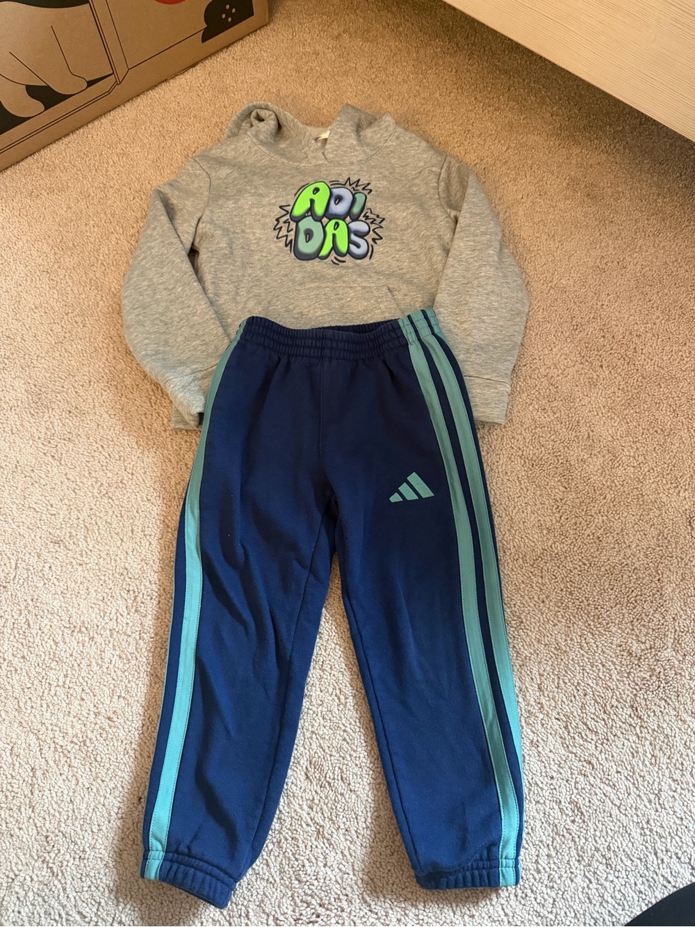 adidas Navy Blue Kids Joggers with Teal Stripes